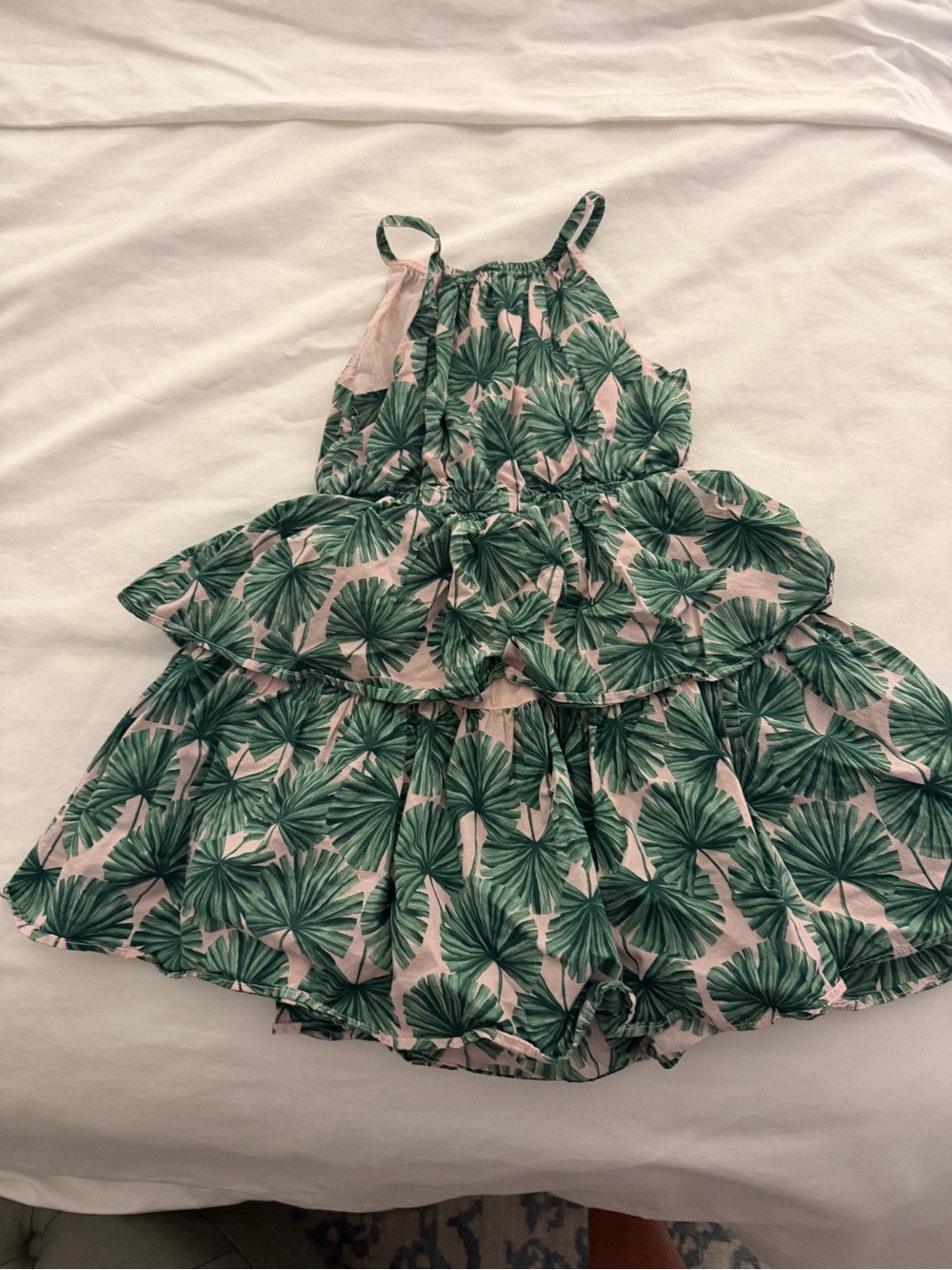 Janie and Jack Green Palm-Print Tiered Romper